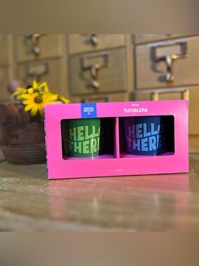 Tabitha Hello There Metal Tumblers - Green & Blue